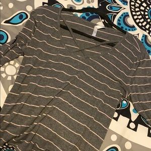 Long sleeve gray and pink striped shirt